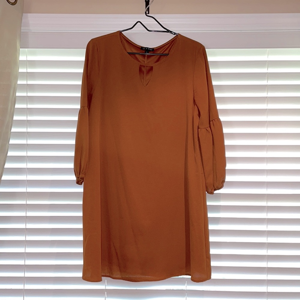 As U Wish Burnt Orange Long Puff Sleeved Dress